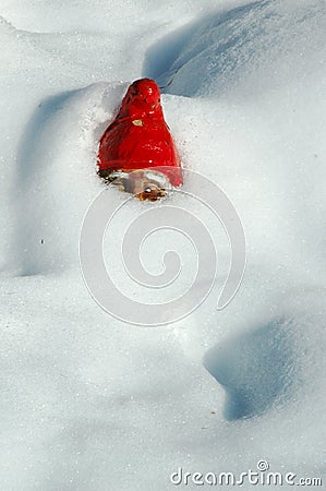 Garden Gnome in Snow Stock Photo