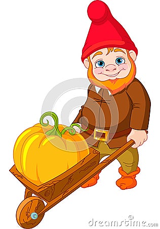 Garden Gnome with wheelbarrow Vector Illustration