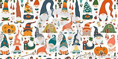 Garden gnomes family. Fairytale characters. Seamless pattern background Vector Illustration