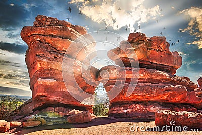 Rock formations on Rampart Range Road at Garden of the Gods Park, Colorado Stock Photo
