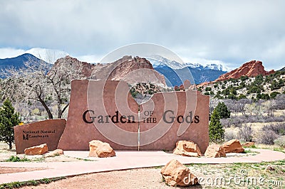 Garden of the Gods sign in Colorado Springs Stock Photo