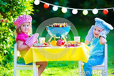 Garden grill party for kids Stock Photo