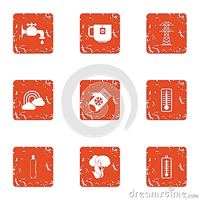 Garden hike icons set, grunge style Stock Photo