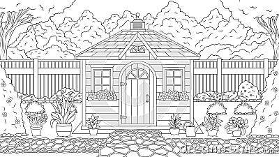 Garden house coloring Vector Illustration