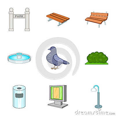 Garden icons set, cartoon style Vector Illustration