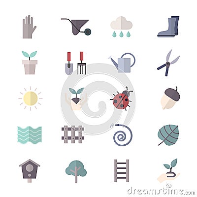 Garden Icons and Tools Icons Set Of Vector Colorful Flat Icon Vector Illustration