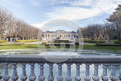 Garden,Jardins Joan Maragall and palace Albeniz,park montjuic, B Editorial Stock Photo