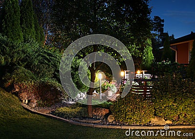 Garden lights illumination Stock Photo