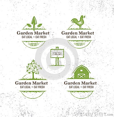 Garden Market Eat Local Farm Fresh Food. Organic Vector Design Element On Rough Texture Background Vector Illustration