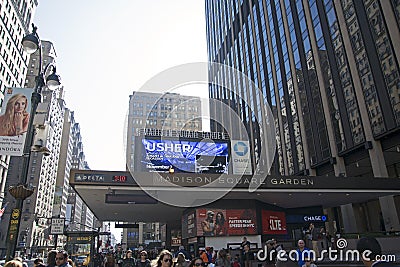 Entrance of Madison Square Garden building complex from Seventh Avenue, midtown Manhattan, New York city Editorial Stock Photo