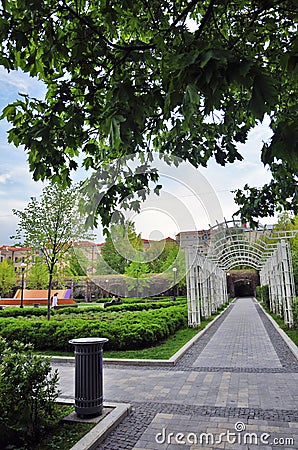 The Garden named after Bauman on Staraya Basmannaya street. Popular landmark in Moscow city center. Editorial Stock Photo
