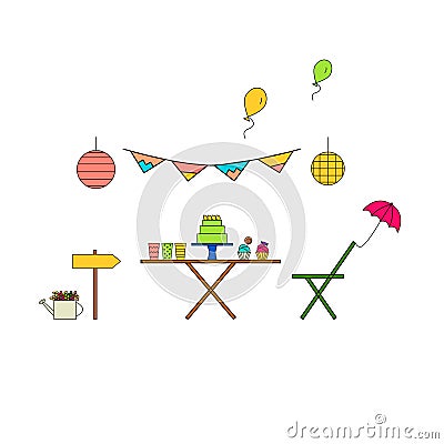 Garden party line icon set. Vector Illustration