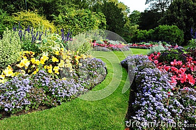 Garden Path and Flowerbeds Stock Photo