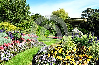 Garden Path and Flowerbeds Stock Photo