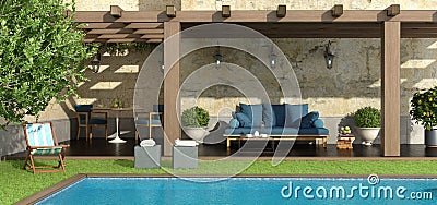 Garden with pergola and pool Stock Photo