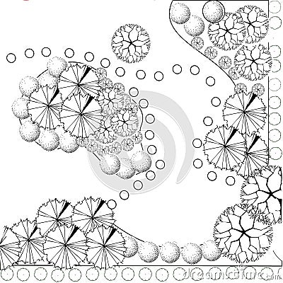 Garden plan black and white Vector Illustration