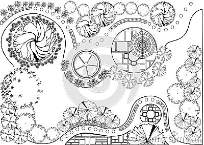 Garden plan black and white Vector Illustration