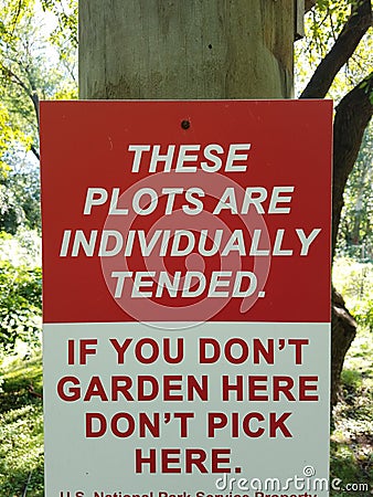 Garden plots do not pick here sign Stock Photo