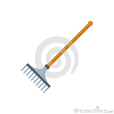 Garden rake icon, flat style Vector Illustration