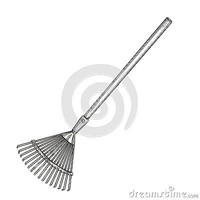 Garden rake icon, sketch style. Vector Illustration