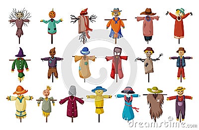 Garden scarecrow vector cartoon set icon.Isolated set cartoon icon halloween of scare.Vector collection garden scarecrow Vector Illustration