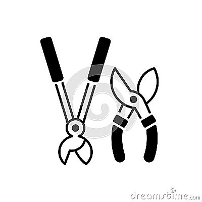 Garden secateurs black linear icon Vector Illustration