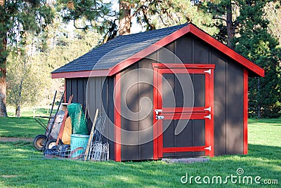 Garden Shed in the Trees Stock Photo