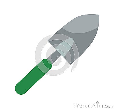 Garden shovel with green handle. Gardening and agriculture. Digging and planting. Flat image Vector Illustration
