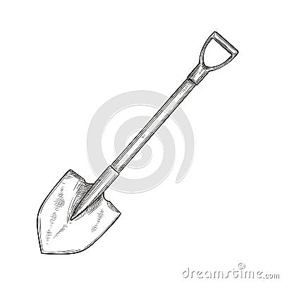 Garden shovel icon, sketch style. Vector Illustration