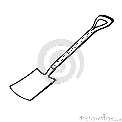 Shovel for earthworks. Garden shovel isolated on a white background. A tool for digging and replanting plants.Vector Cartoon Illustration