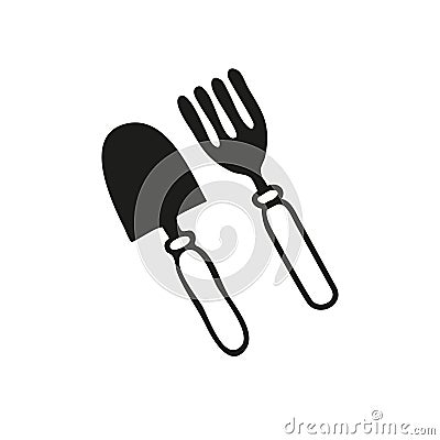 Garden shovel and rake fork isolated on white background Vector Illustration