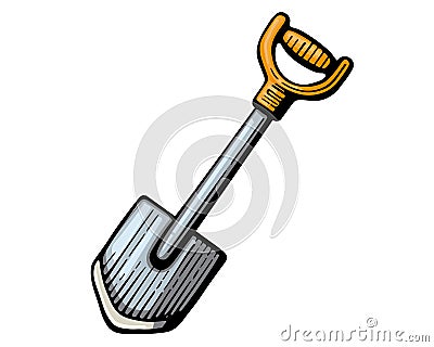Garden shovel with a short steel handle, color sketch Vector Illustration