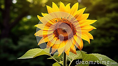 garden single sunflower Cartoon Illustration