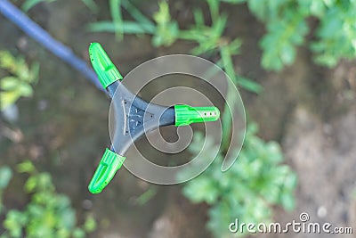 Garden sprinkler for watering, top view. Disabled equipment Stock Photo