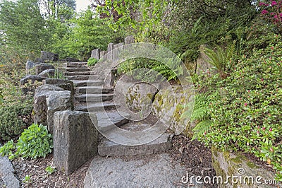 Garden Stair Steps with Natural Rocks Stock Photo
