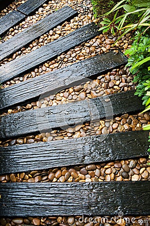 Garden structure made out of reclaimed railway sleepers Stock Photo