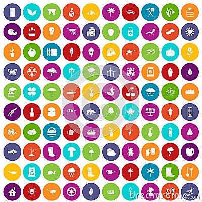 100 garden stuff icons set color Vector Illustration