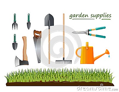 Garden supplies isolated on white background Vector Illustration