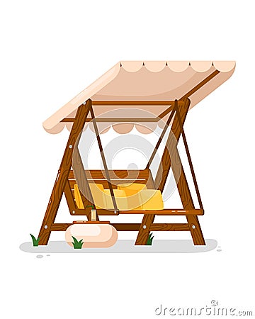 Garden swing. Isolated outside wooden swing bench Vector Illustration