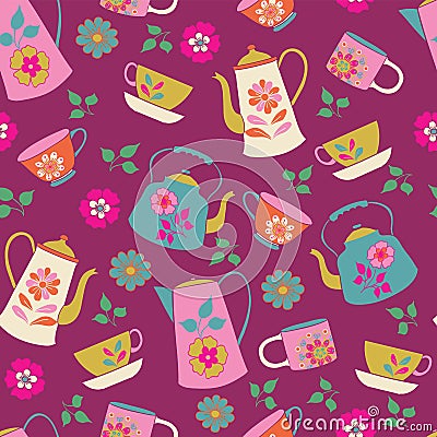 Garden Tea Party Seamless Pattern Stock Photo