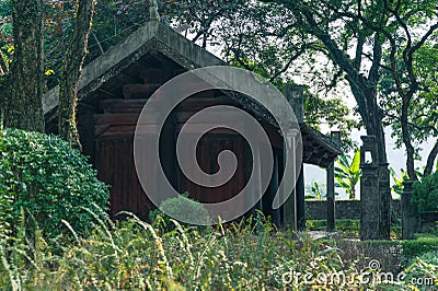 Garden Temple with lush green vegitation in South East Asia Stock Photo