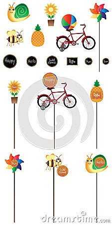 Garden theme sticker stick set Vector Illustration