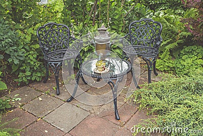 Garden there is furniture for relaxing and meeting Stock Photo