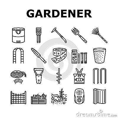 garden tool shovel rake icons set vector Vector Illustration