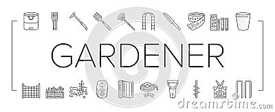 garden tool shovel rake icons set vector Vector Illustration