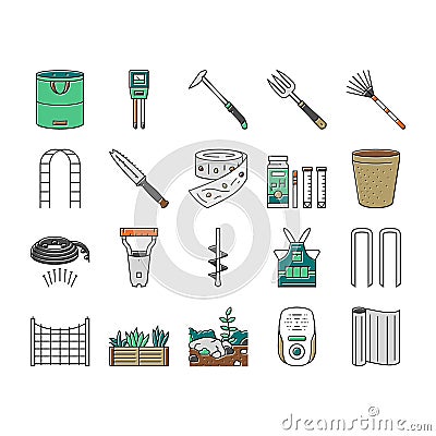 garden tool shovel rake icons set vector Vector Illustration