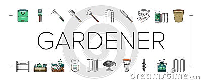 garden tool shovel rake icons set vector Vector Illustration