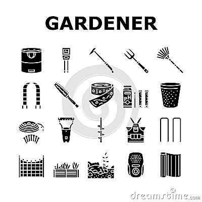 garden tool shovel rake icons set vector Vector Illustration