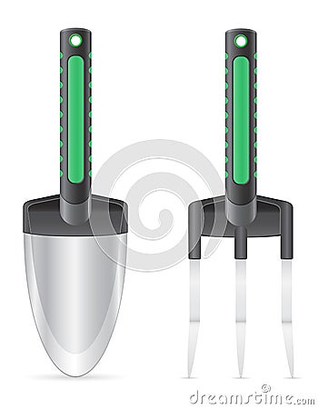 Garden tool small shovel and rake vector illustrat Vector Illustration