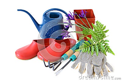 Garden Tools and Clogs Stock Photo